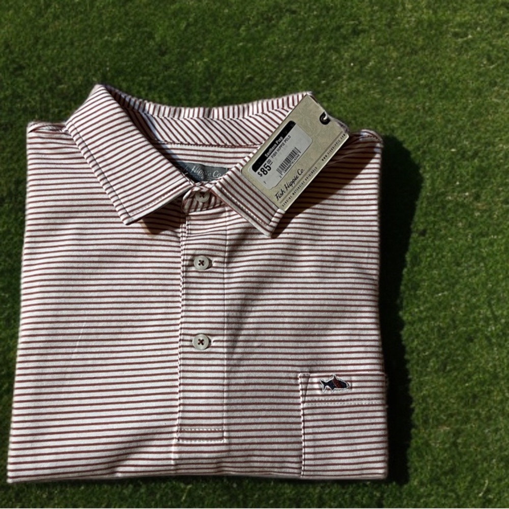 NWT- Fish Hippie Co.  Men's Striped Polo Shirt - size XXL